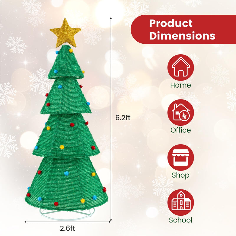 Load image into Gallery viewer, Goplus 6.2 FT Collapsible Christmas Tree with 200 Built-in LED Lights, Pre-Lit Christmas Tree w/Top Star Decoration &amp; Furry Balls
