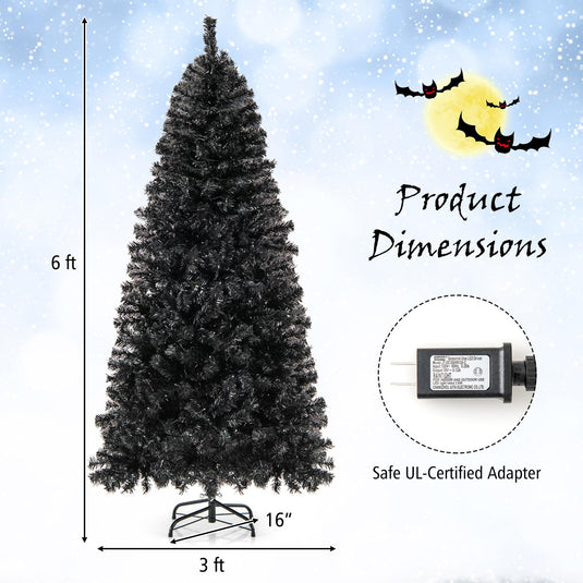 Goplus 6 FT Artificial Halloween Tree, Pre-Lit Black Christmas Tree with Bendable Top Section