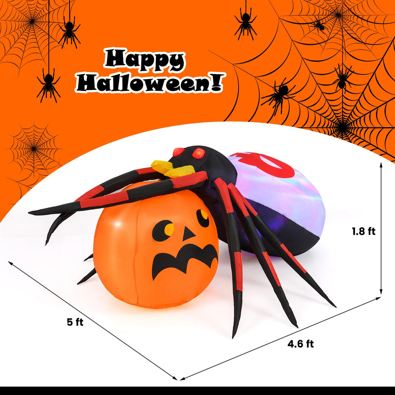 Load image into Gallery viewer, Goplus 5 FT Halloween Inflatable Spider with Pumpkin, LED Lighted Halloween Decoration
