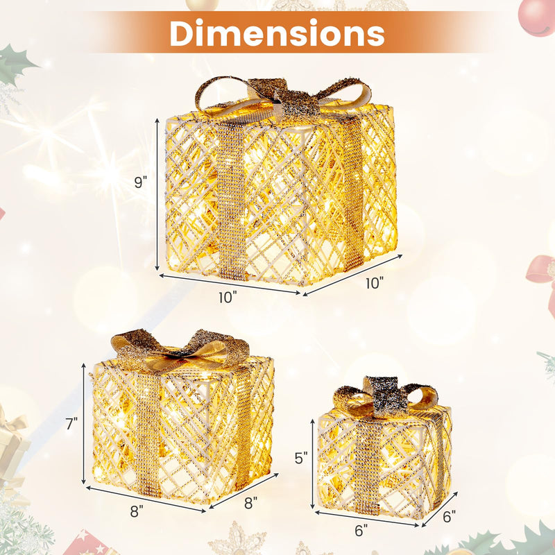 Load image into Gallery viewer, Goplus Set of 3 Christmas Lighted Gift Boxes, 90 LED Light up Present Boxes with Bows
