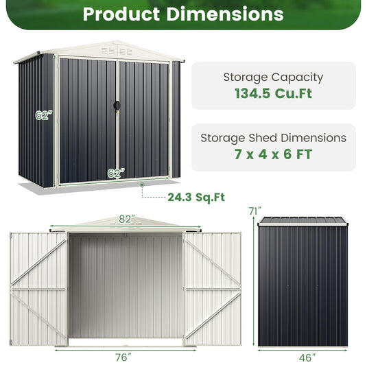 Goplus Metal Outdoor Storage Shed, Snap-on Structures for Efficient Assembly, All-Weather Color Steel Utility Storage House