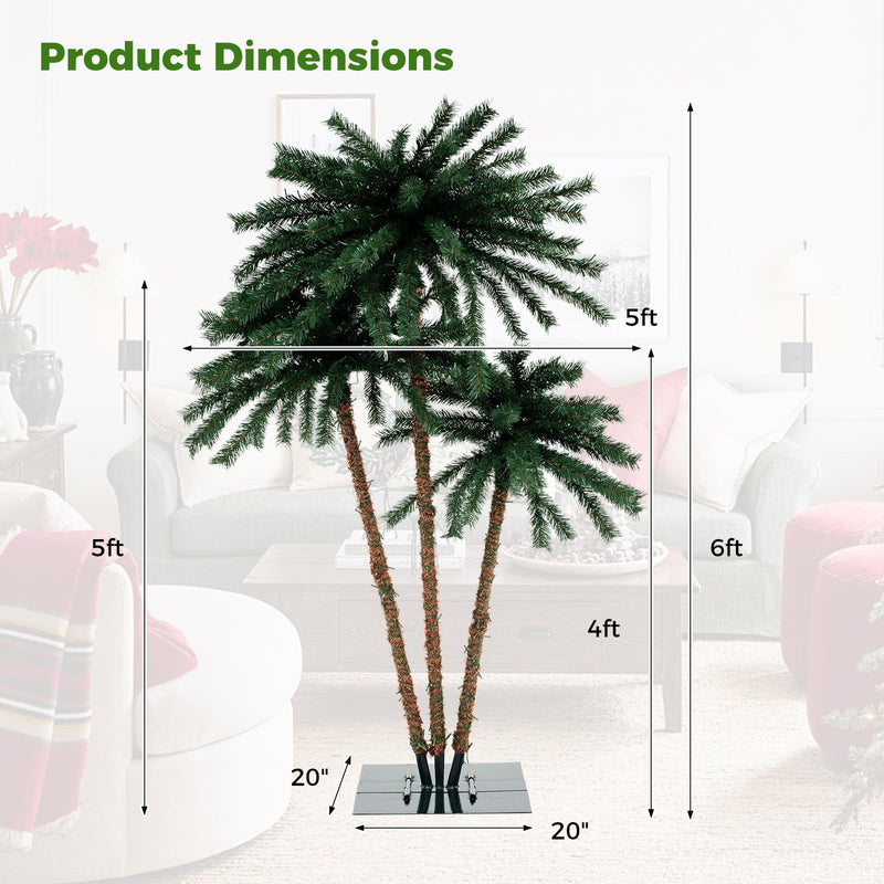 Load image into Gallery viewer, Goplus Pre-Lit Artificial Christmas Tree, 4/5/6 FT Triple Coconut Plam Trees with Metal Base
