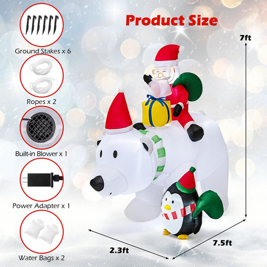 Goplus 7FT Christmas Inflatables, LED Lighted Xmas Inflatable Polar Bear with Shaking Head, Santa & Penguin