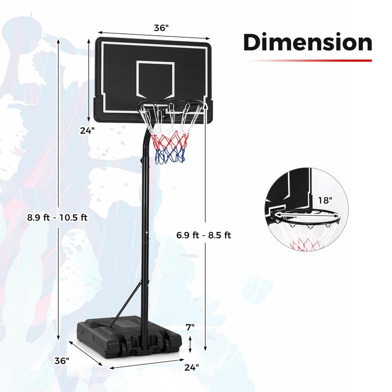 Load image into Gallery viewer, Goplus Portable Outdoor Basketball Hoop, 6.9-8.5 FT Adjustable Basketball Goal System w/Fillable Base
