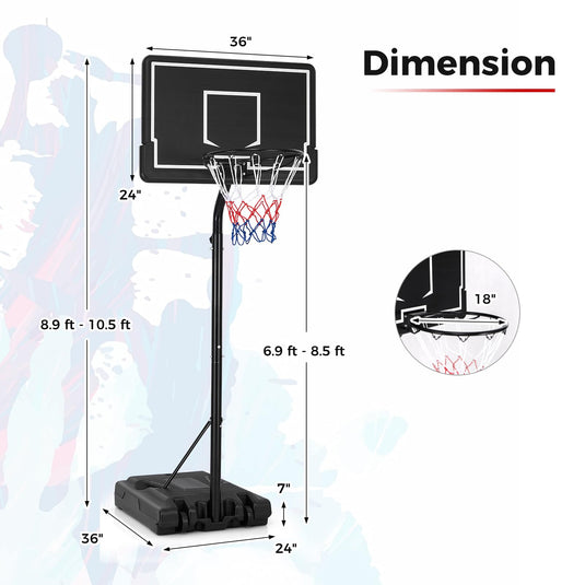 Goplus Portable Outdoor Basketball Hoop, 6.9-8.5 FT Adjustable Basketball Goal System w/Fillable Base