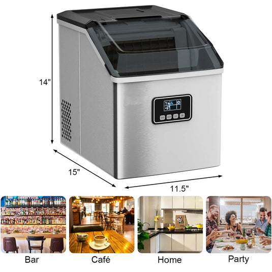 Countertop Ice Maker Machine, Stainless Steel, 48LBS/24H, Self-Clean Function