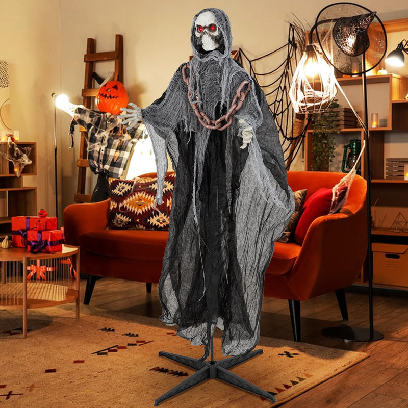 Load image into Gallery viewer, Goplus 6.4 FT Halloween Animatronic Standing Grim Reaper, Halloween Decoration with Chain
