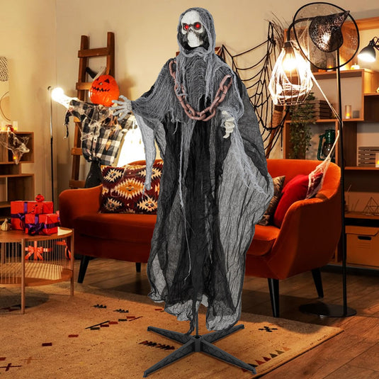 Goplus 6.4 FT Halloween Animatronic Standing Grim Reaper, Halloween Decoration with Chain