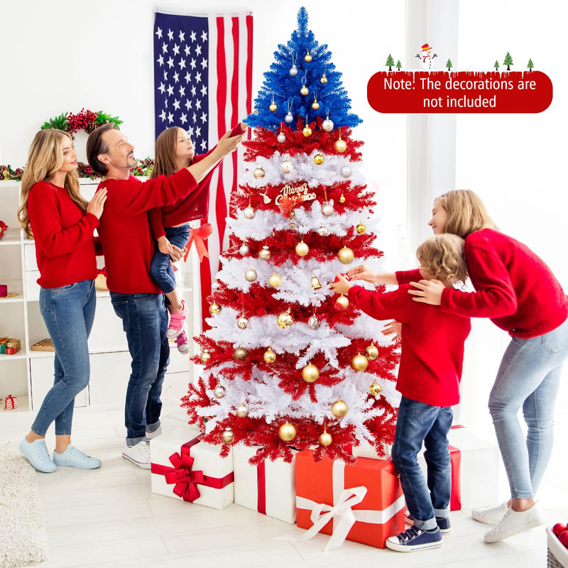 Load image into Gallery viewer, Goplus 7.5 FT Pre-Lit Patriotic Artificial Christmas Tree, Flag-Themed Hinged Xmas Tree with 480 Warm White LED Lights
