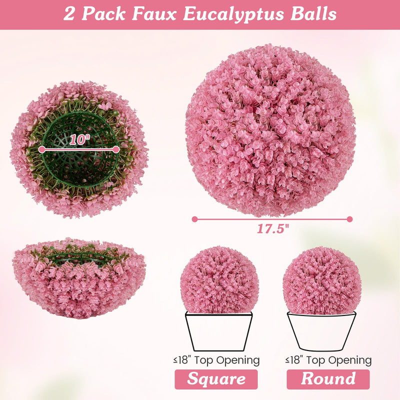 Load image into Gallery viewer, Goplus 17.5 Inch Topiary Balls Artificial Outdoor Set of 2, Faux Pink Eucalyptus Decorative Balls
