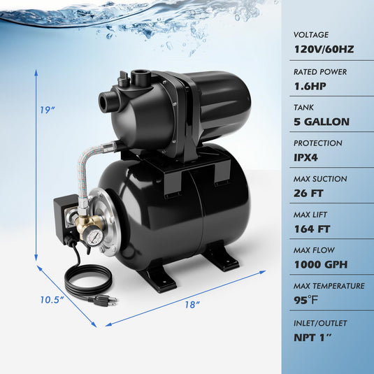 Goplus 1.6HP Shallow Well Pump with Pressure Tank