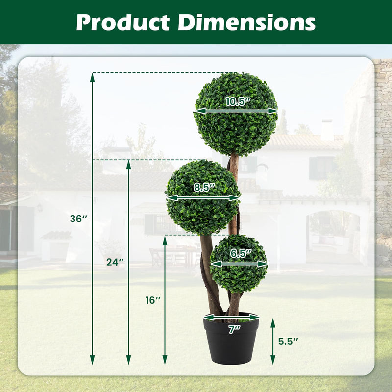 Load image into Gallery viewer, Goplus 3ft Artificial Boxwood Topiary Ball Tree, Faux Potted Plants with Solid Wood Trunks
