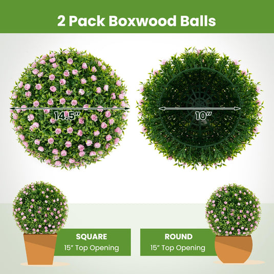 Goplus 17.5 Inch Topiary Balls Artificial Outdoor Set of 2, Faux Greenery Balls with Pink Flowers