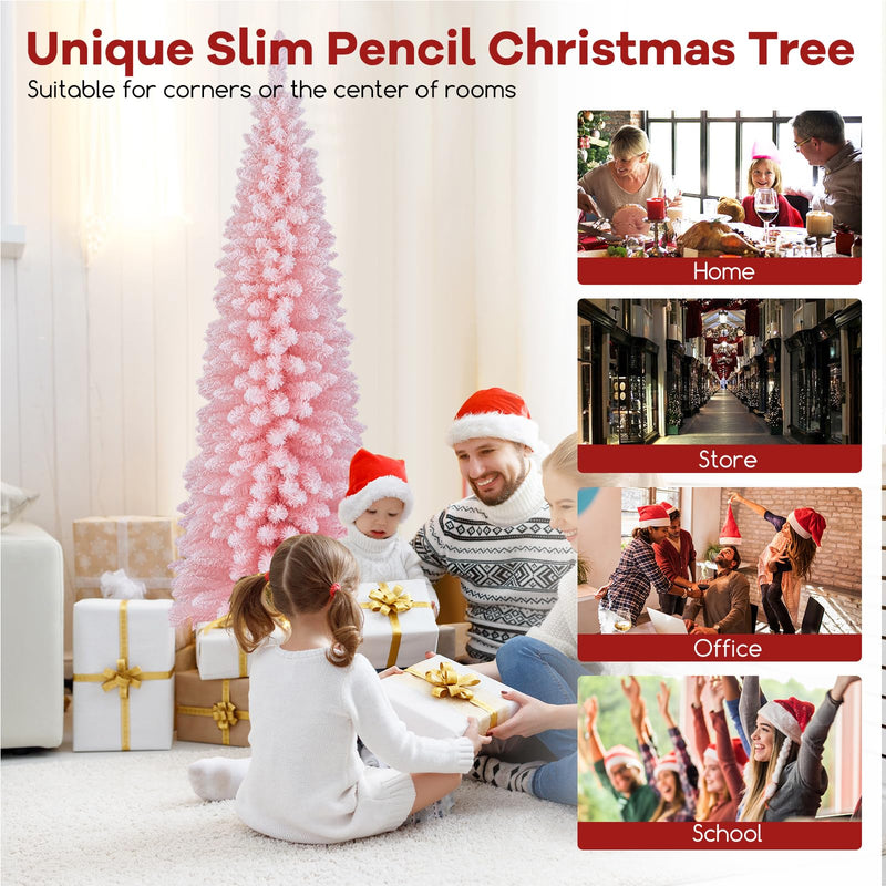 Load image into Gallery viewer, Goplus 6ft Pink Slim Pencil Christmas Tree, Artificial Unlit Skinny Xmas Full Tree with 460 Branch Tips
