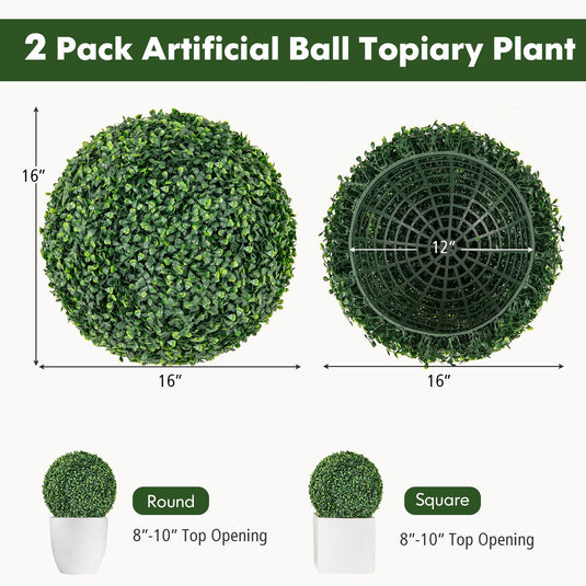 Goplus 2 PCS 16 Inch Artificial Plant Topiary Ball, Round Faux Boxwood Balls Outdoor, Wedding and Home Décor