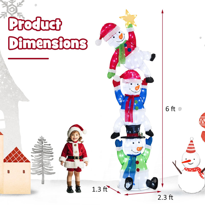 Load image into Gallery viewer, Goplus 6 ft Christmas Stacked Snowman, 3D Pre-Lit Snowman Decoration w/ 155 LED Lights
