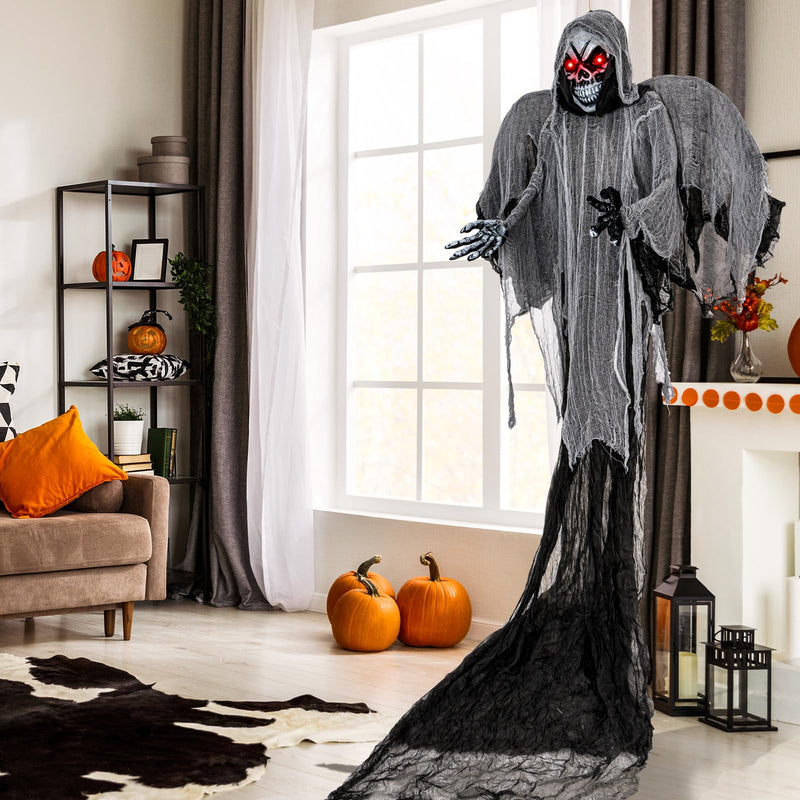 Load image into Gallery viewer, Goplus Hanging Halloween Decoration, 12.1 Ft Skeleton Ghost with Flickering Red Eyes, Scary Sounds
