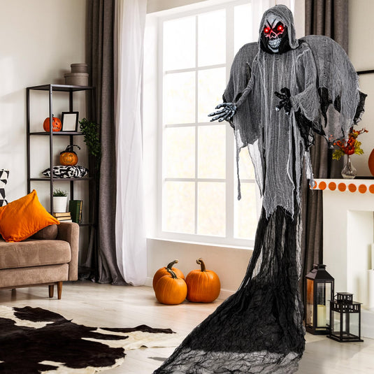 Goplus Hanging Halloween Decoration, 12.1 Ft Skeleton Ghost with Flickering Red Eyes, Scary Sounds