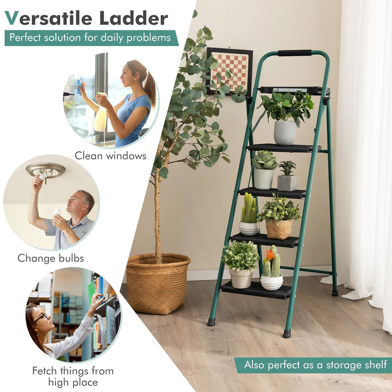 Load image into Gallery viewer, Goplus Folding Step Ladder, 4-Step Ladder w/Tool Tray, Non-Slip Footpads &amp; Pedals
