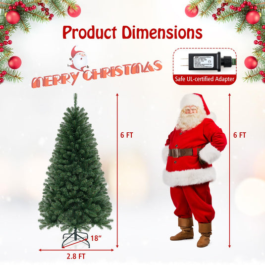 Goplus 6ft Pre-Lit Christmas Tree, Artificial Hinged Xmas Tree with 200 Warm White LED Lights