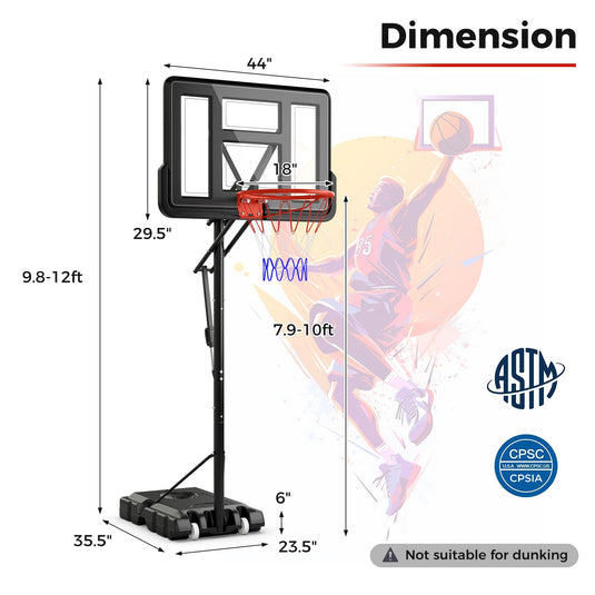 Goplus Portable Basketball Hoop Outdoor, 7.9-10 FT Basketball Goal System w/ 44 Inch Shatterproof Backboard