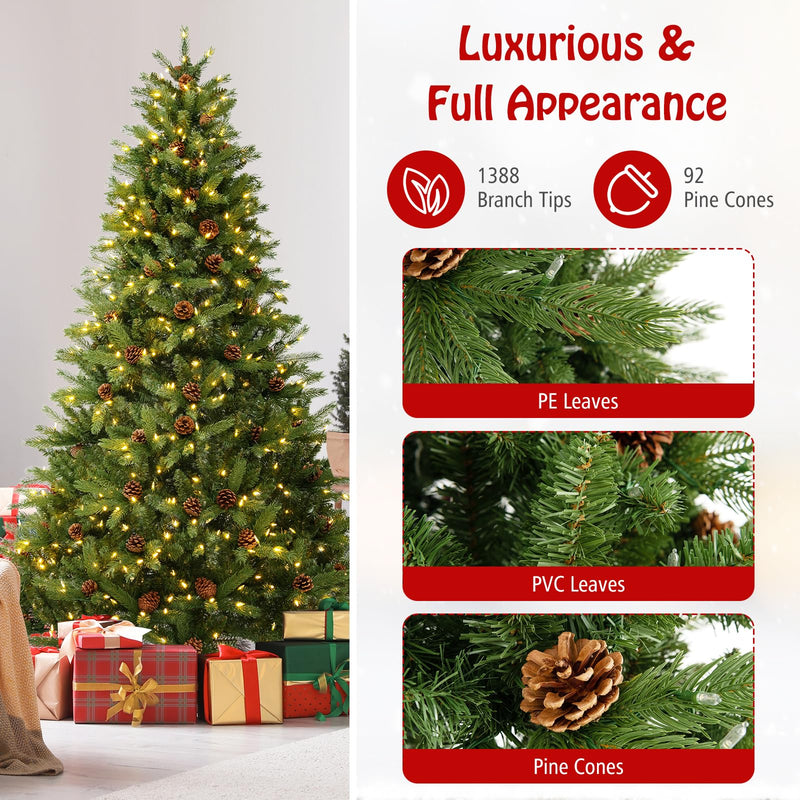 Load image into Gallery viewer, Goplus 3-Minute-Setup Pre-Lit Artificial Christmas Tree, 7ft Hinged Xmas Tree with 360 Quick Power Connector
