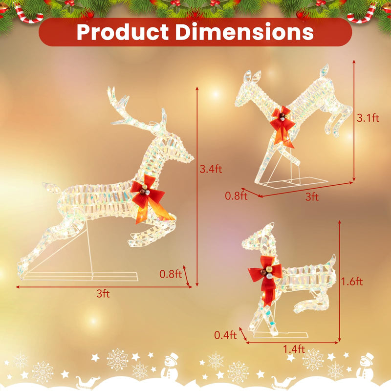 Load image into Gallery viewer, Goplus Christmas Lighted Reindeer, Set of 3 Reindeer Decorations with LED Lights and Red Bows
