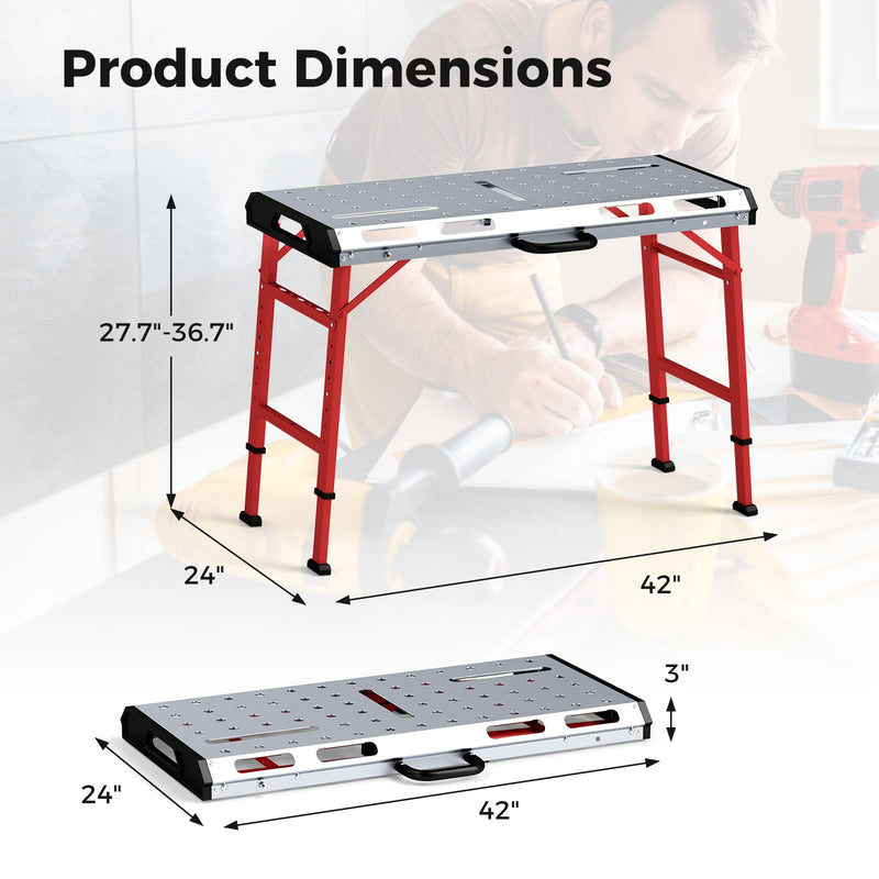 Load image into Gallery viewer, Goplus Welding Table 42&quot; x 21&quot;, Folding Height Adjustable Weld Workbench with 1000 LBS Capacity, 2 Bar Clamps, 8 Tool Slots
