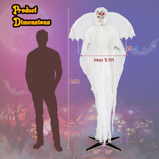 Goplus 8.3 FT Halloween Standing Angel, Poseable Halloween Animatronic Prop with Light up Eyes