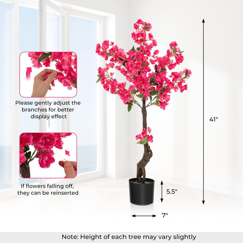 Load image into Gallery viewer, Goplus 41” Artificial Plum Blossom Tree, Fake Floral Plant with 92 Flowers &amp; Realistic Trunk in Plastic Nursery Pot
