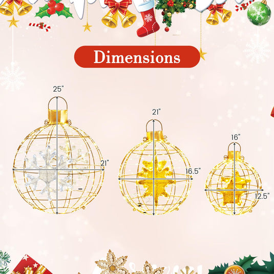 Goplus 3 PCS Pre-Lit Lantern Balls, Hanging/Standing Christmas Ornaments with 732 Bright LED Lights, Zip Ties & Ground Stakes