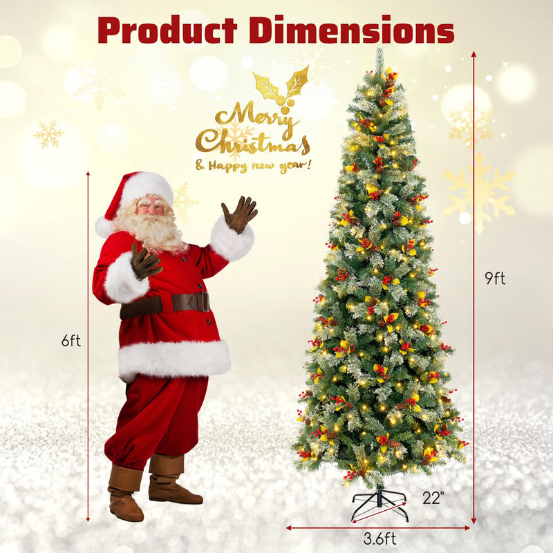 Load image into Gallery viewer, Goplus 9ft Pre-Lit Artificial Christmas Tree, Hinged Xmas Tree with 1416 PVC &amp; Pine Needles
