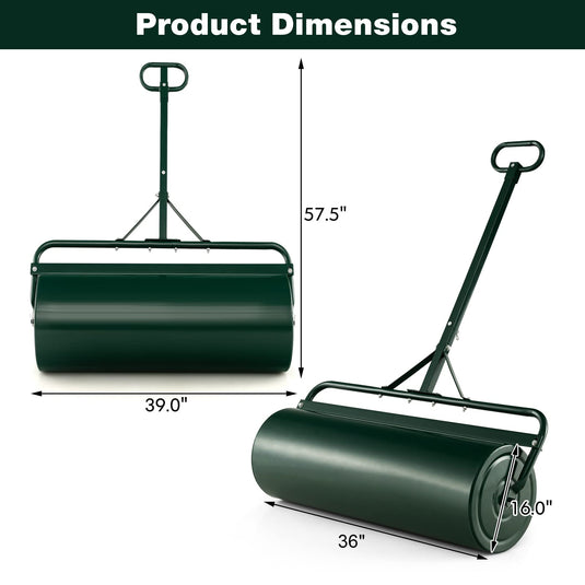 Goplus Lawn Roller, Push/Tow-Behind Lawn Roller, 30 Gallon/113L Water/Sand-Filled Sod Roller with Detachable Gripping Handle