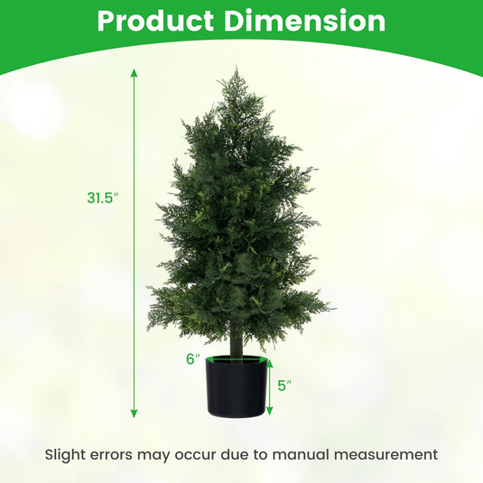 Goplus 31.5'' Artificial Cedar Topiary Trees for Outdoors, Potted Fake Cypress Trees with Cement Plastic Pot