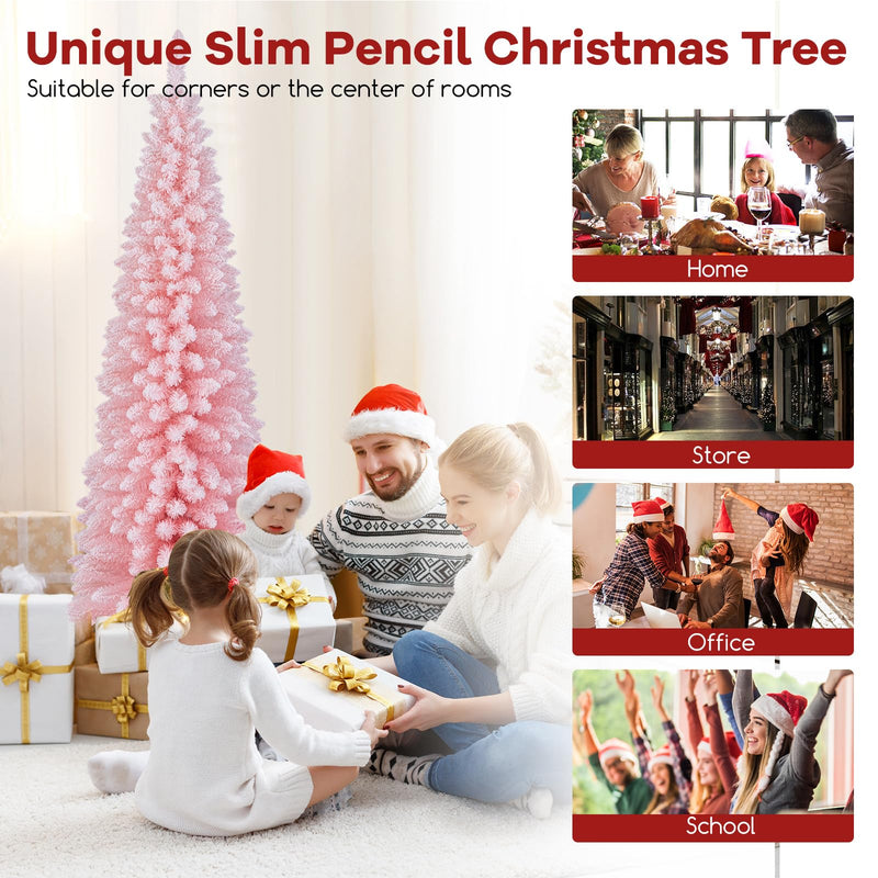 Load image into Gallery viewer, Goplus 7ft Pink Slim Pencil Christmas Tree, Artificial Unlit Skinny Xmas Full Tree with 635 Branch Tips
