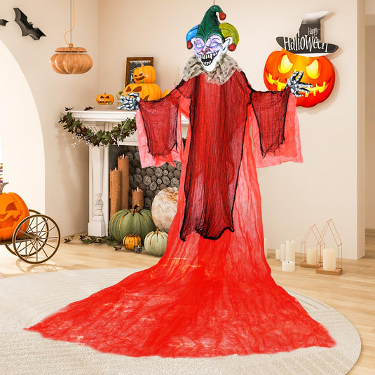 Goplus Hanging Halloween Decoration, 13.1 Ft Hanging Clown with Colorful Eyes & Adjustable Arms