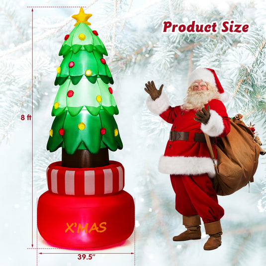 Goplus 8FT Tall Christmas Inflatables, LED Lighted Xmas Inflatable Rotating Tree Freestanding