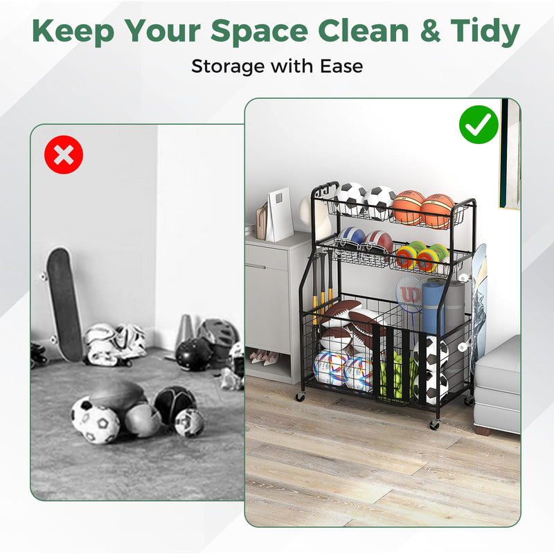 Load image into Gallery viewer, Goplus Sports Equipment Organizer for Garage, Ball Storage Rack w/Wheels
