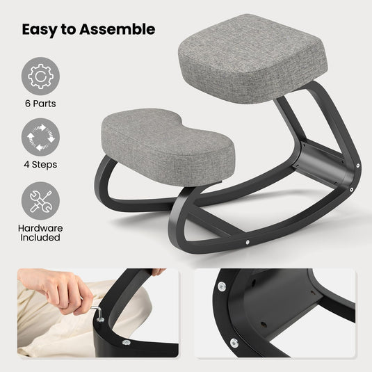 Goplus Ergonomic Kneeling Chair, Rocking Upright Posture Chair with Soft Seat & Knee Pads, Gray and Black