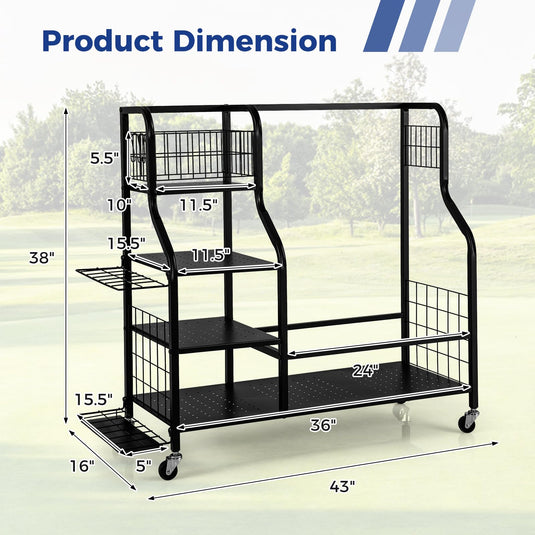 Goplus Golf Bag Storage Garage Organizer, Extra Large Storage Stand for 2 Golf Bags