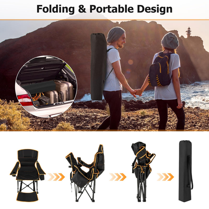 Load image into Gallery viewer, Goplus Reclining Camping Chair with Removable Footrest, 2-in-1 Folding Lounge Chair w/Adjustable Backrest Storage Bag &amp; Cup Holder
