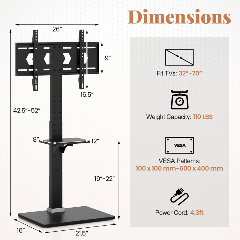 Load image into Gallery viewer, Goplus Floor TV Stand with Power Outlet, Universal TV Stand for 32-70 Inch TVs up to 110 lbs, Tilt &amp; Height Adjustable
