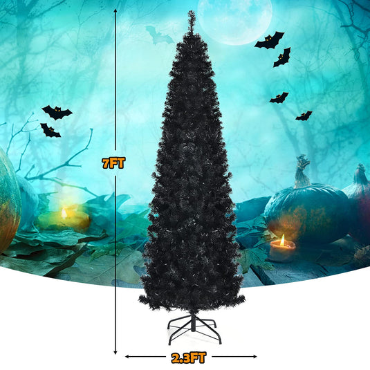 Goplus Black Pencil Christmas Tree, Pre-lit Artificial Halloween Tree