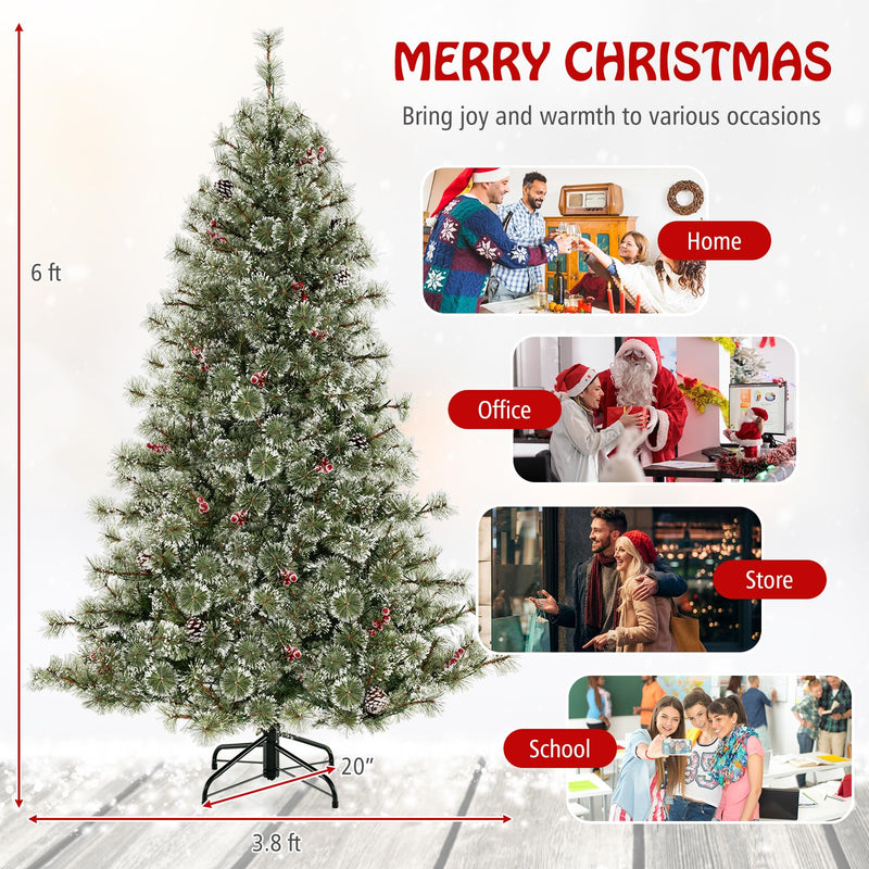 Load image into Gallery viewer, Goplus 6ft Pre-Lit Artificial Christmas Tree, Hinged Xmas Tree with 360° Quick Power Connector
