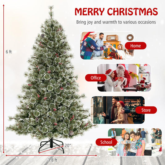 Goplus 6ft Pre-Lit Artificial Christmas Tree, Hinged Xmas Tree with 360° Quick Power Connector