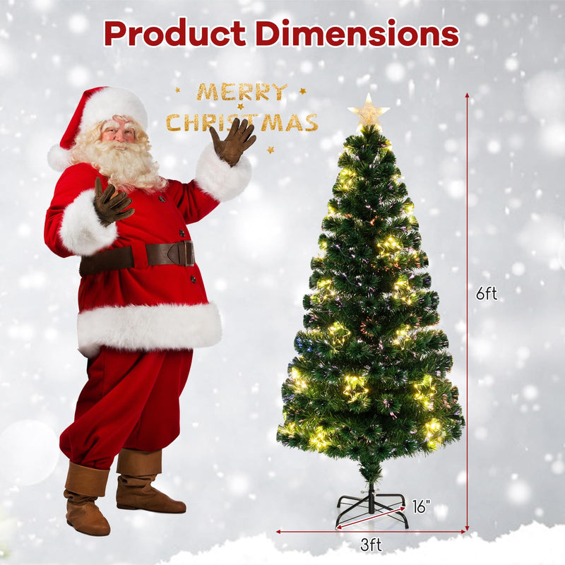 Load image into Gallery viewer, Goplus 6ft Pre-Lit Fiber Optic Christmas Tree, Top Star, 230 Branch Tips, Metal Stand, Office Home Decoration
