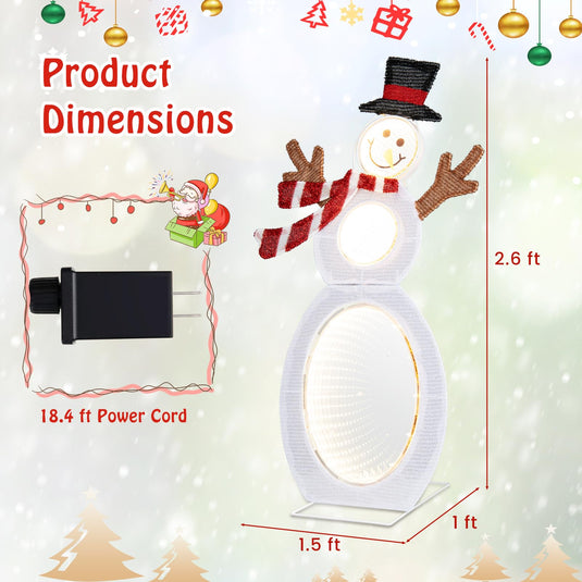 Goplus 2.6 FT Lighted Christmas Decoration, Pre-Lit 2D Snowman with 3 Infinity Mirror Lights