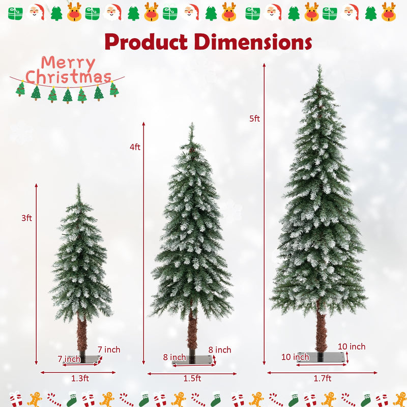 Load image into Gallery viewer, Goplus 3&#39; 4&#39; 5&#39; Pre-Lit Artificial Christmas Tree Set, Slim Pencil Xmas Trees with Snowy Leaves
