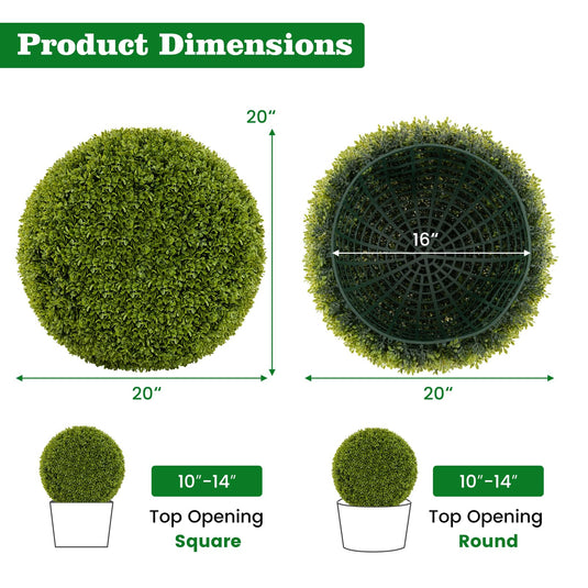 Goplus 2 PCS 20 Inch Artificial Plant Topiary Ball, Round Faux Boxwood Balls Outdoor with Mimic Fluffy Leaves