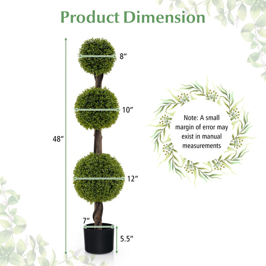 Goplus 4ft Artificial Boxwood Topiary Ball Tree, Faux Potted Plants Cypress Tree with Weighted Pot